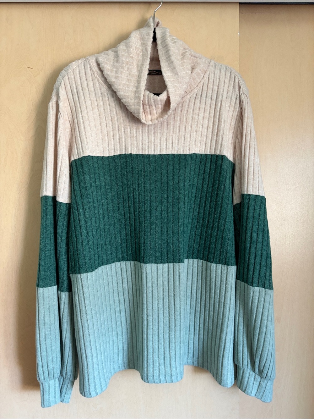 Colorblock Turtleneck Sweater in Cream and Greens